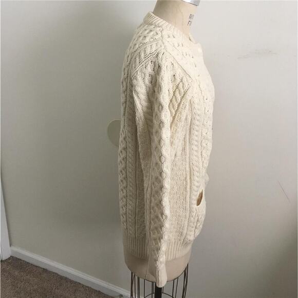 Vintage Aran Crafts Cable Knit Cream Cardigan Ireland Irish Fisherman Sweater S - Picture 3 of 8